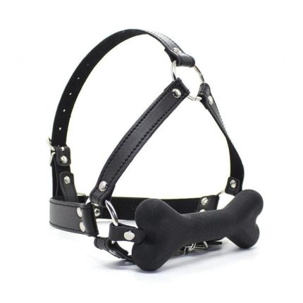 Leather and Silicone Bone-Shaped Pet Play Gag