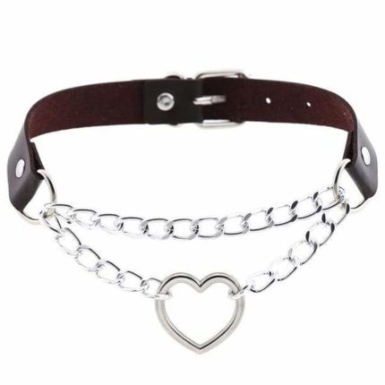 Heart in Chains Leather Choker